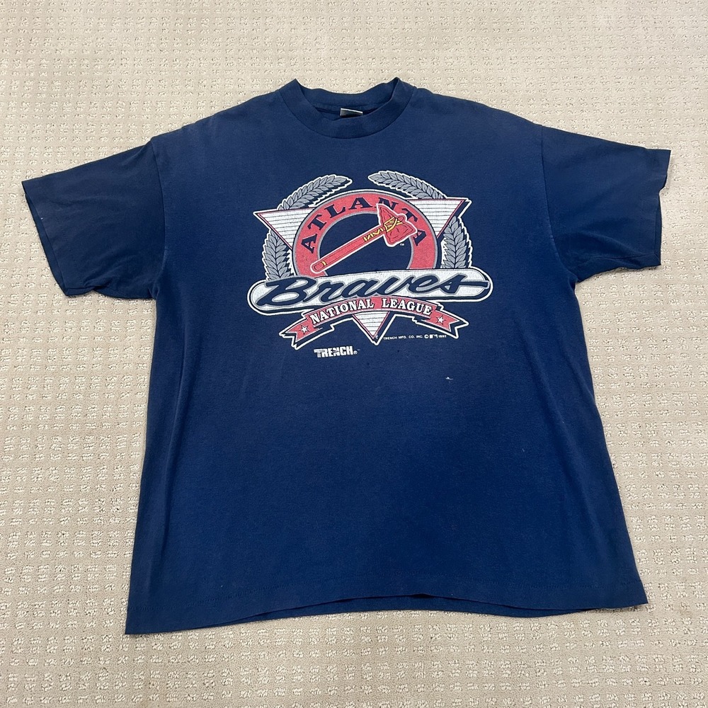 Vintage Trench 1992 Atlanta Braves T-Shirt Men's XL Navy Blue Single Stitch